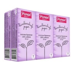 Платочки бумажные Premial Бьюти трехслойные белые неароматизированные 10х6 шт.